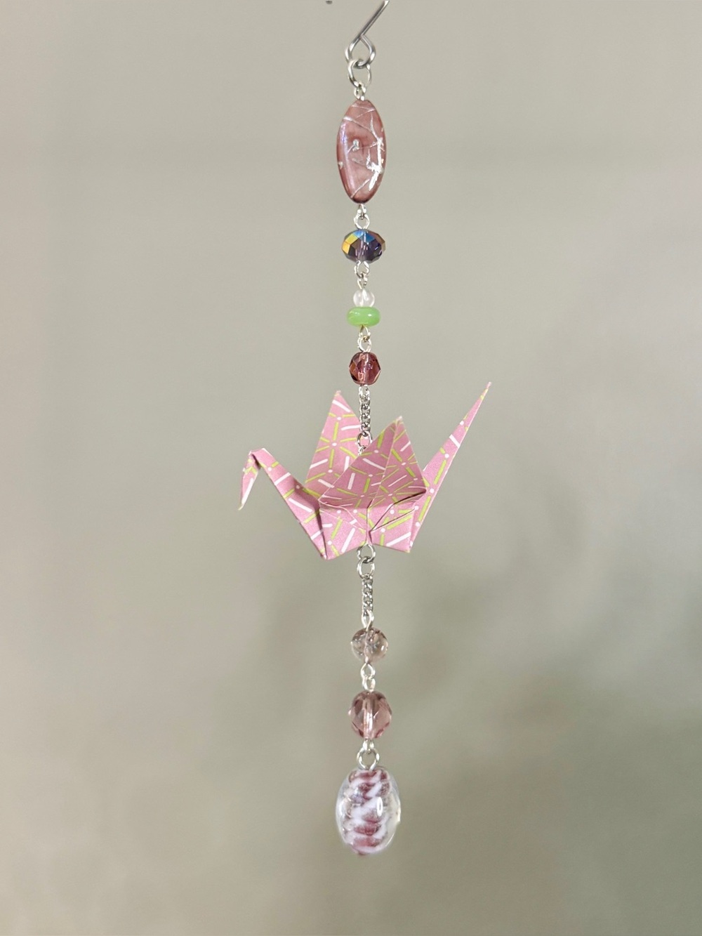 Origami Ornament #2551 - Small Crane with Repurposed Beads